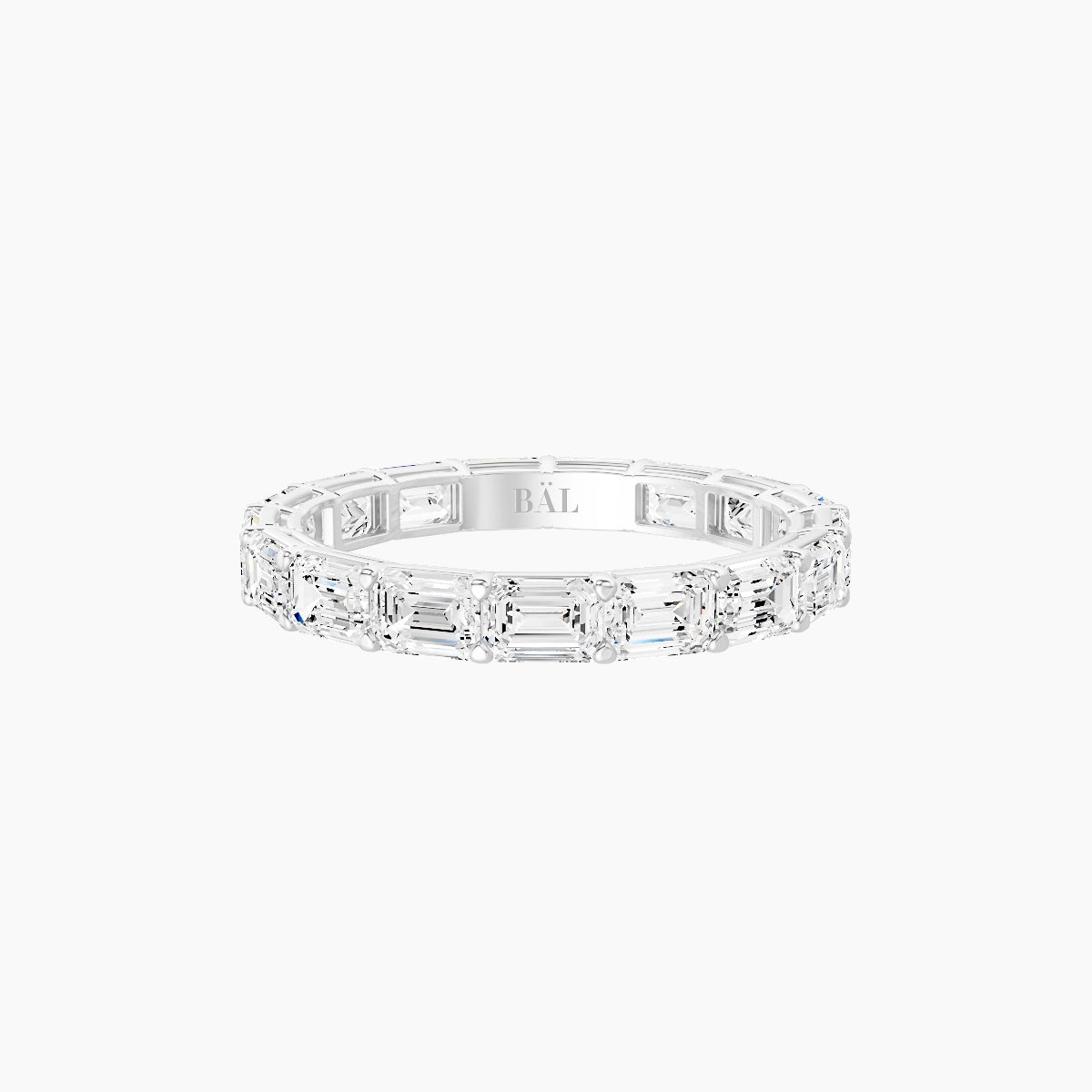 East-West Eternity Ring | 18k White Gold 3.6 x 2.6 mm Emerald White Lab Diamond with Shared Prongs