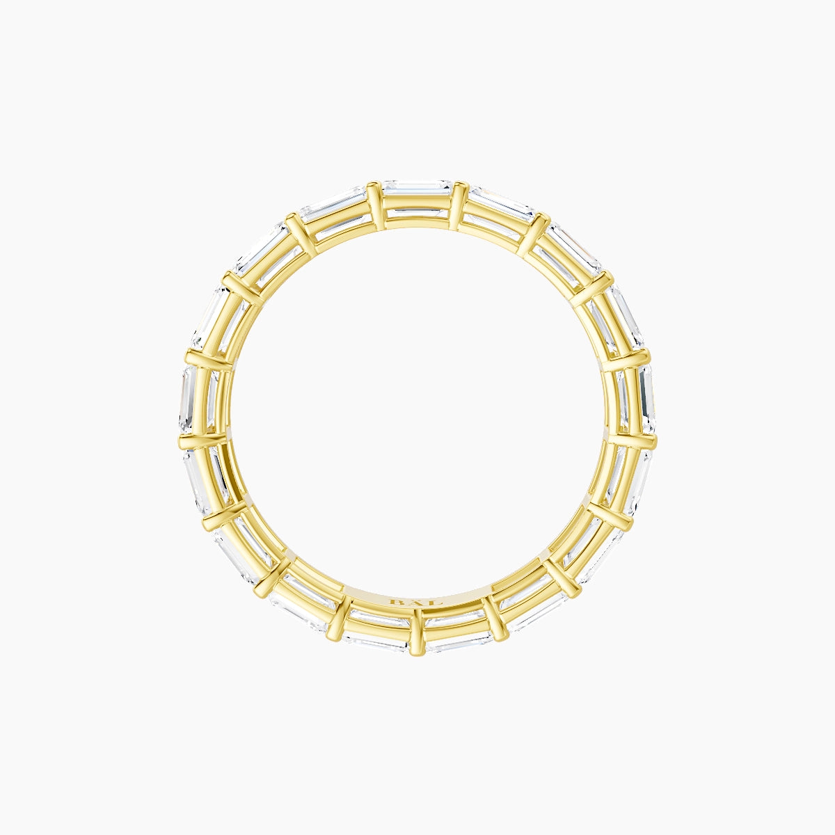 East-West Eternity Ring | 18k Yellow Gold 3.6 x 2.6 mm Emerald White Lab Diamond with Shared Prongs