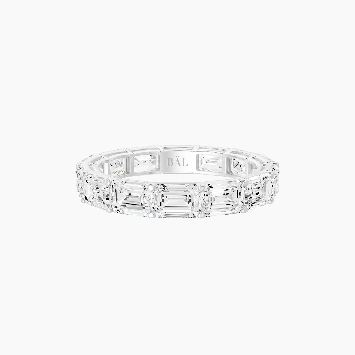 East-West Eternity Ring | 18k White Gold 4.5 x 3.2 mm Emerald White Lab Diamond with Shared Prongs