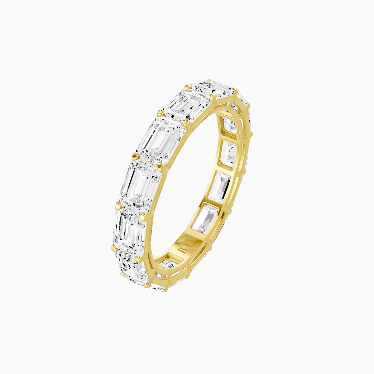 East-West Eternity Ring | 18k Yellow Gold 4.5 x 3.2 mm Emerald White Lab Diamond with Shared Prongs