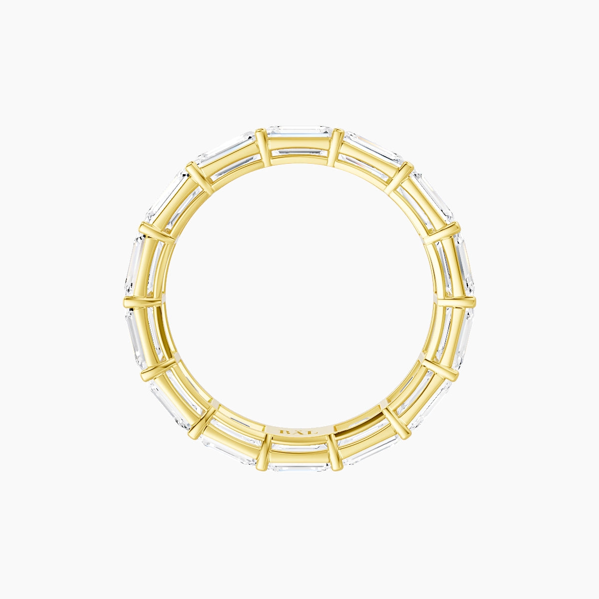 East-West Eternity Ring | 18k Yellow Gold 4.5 x 3.2 mm Emerald White Lab Diamond with Shared Prongs