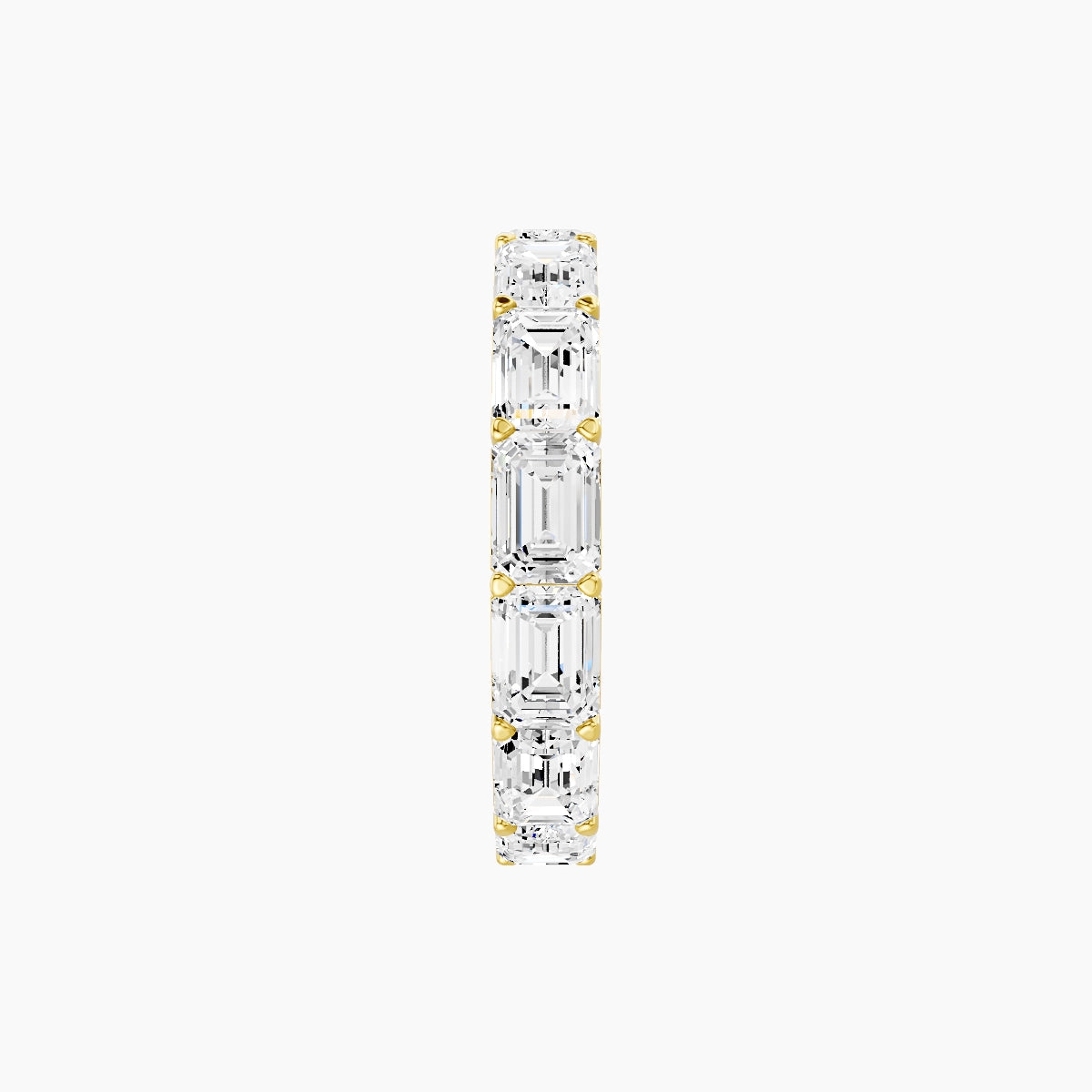 East-West Eternity Ring | 18k Yellow Gold 4.5 x 3.2 mm Emerald White Lab Diamond with Shared Prongs
