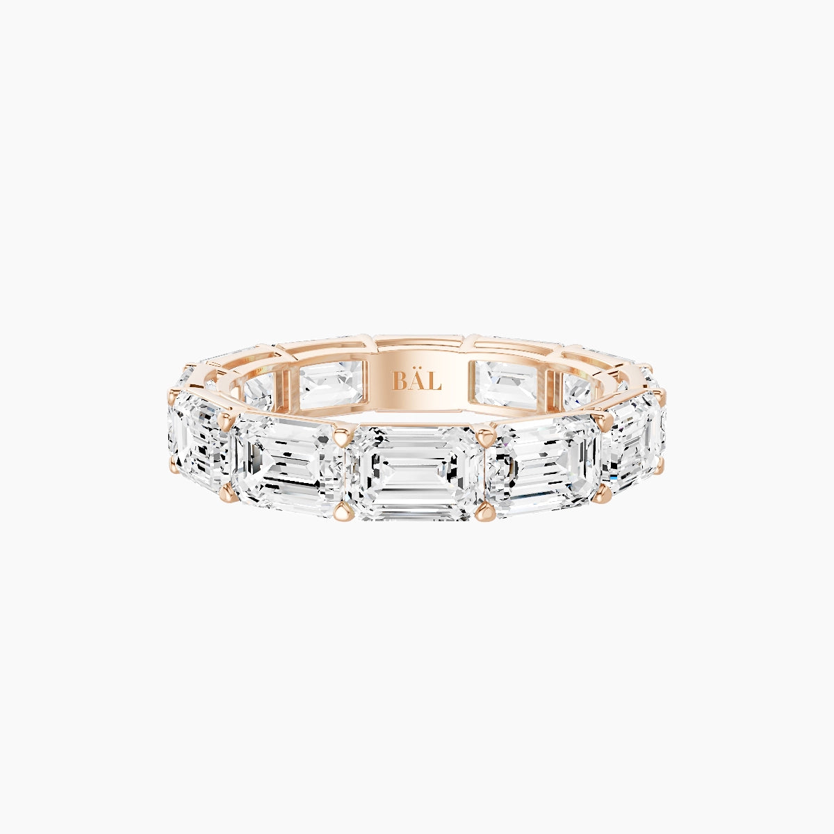 East-West Eternity Ring | 18k Rose Gold 5.3 x 3.8 mm Emerald White Lab Diamond with Shared Prongs