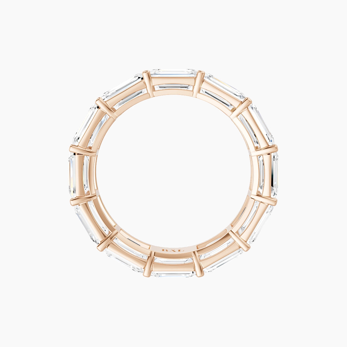 East-West Eternity Ring | 18k Rose Gold 5.3 x 3.8 mm Emerald White Lab Diamond with Shared Prongs
