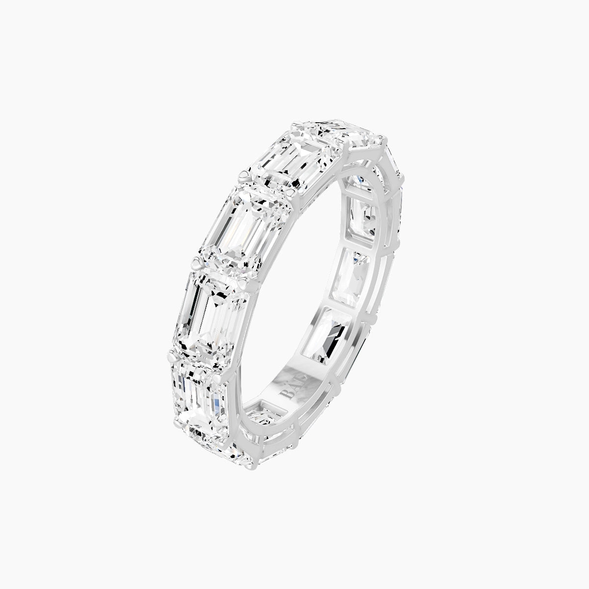 East-West Eternity Ring | 18k White Gold 5.3 x 3.8 mm Emerald White Lab Diamond with Shared Prongs