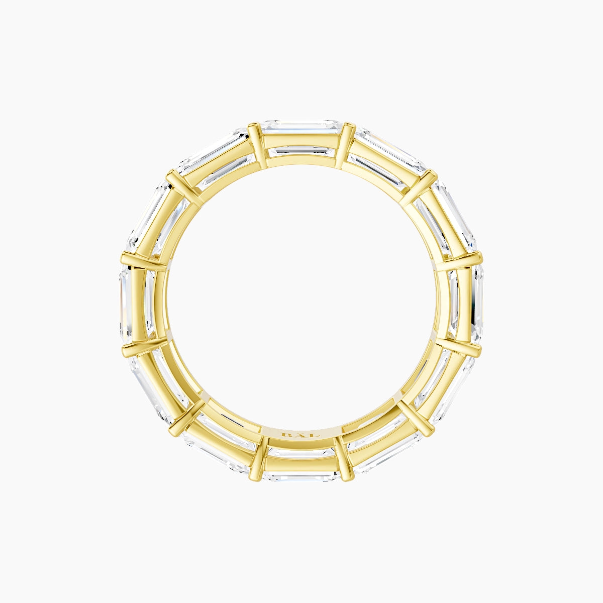East-West Eternity Ring | 18k Yellow Gold 5.3 x 3.8 mm Emerald White Lab Diamond with Shared Prongs