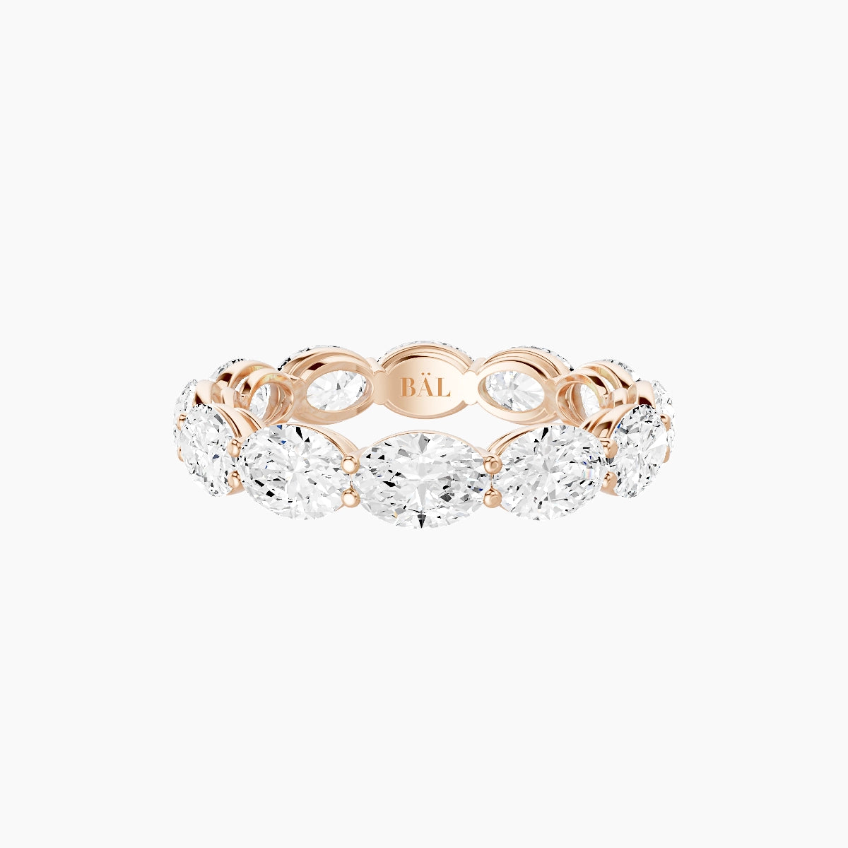 East-West Eternity Ring | 18k Rose Gold 5.4 x 3.8 mm Oval White Lab Diamond with Shared Prongs