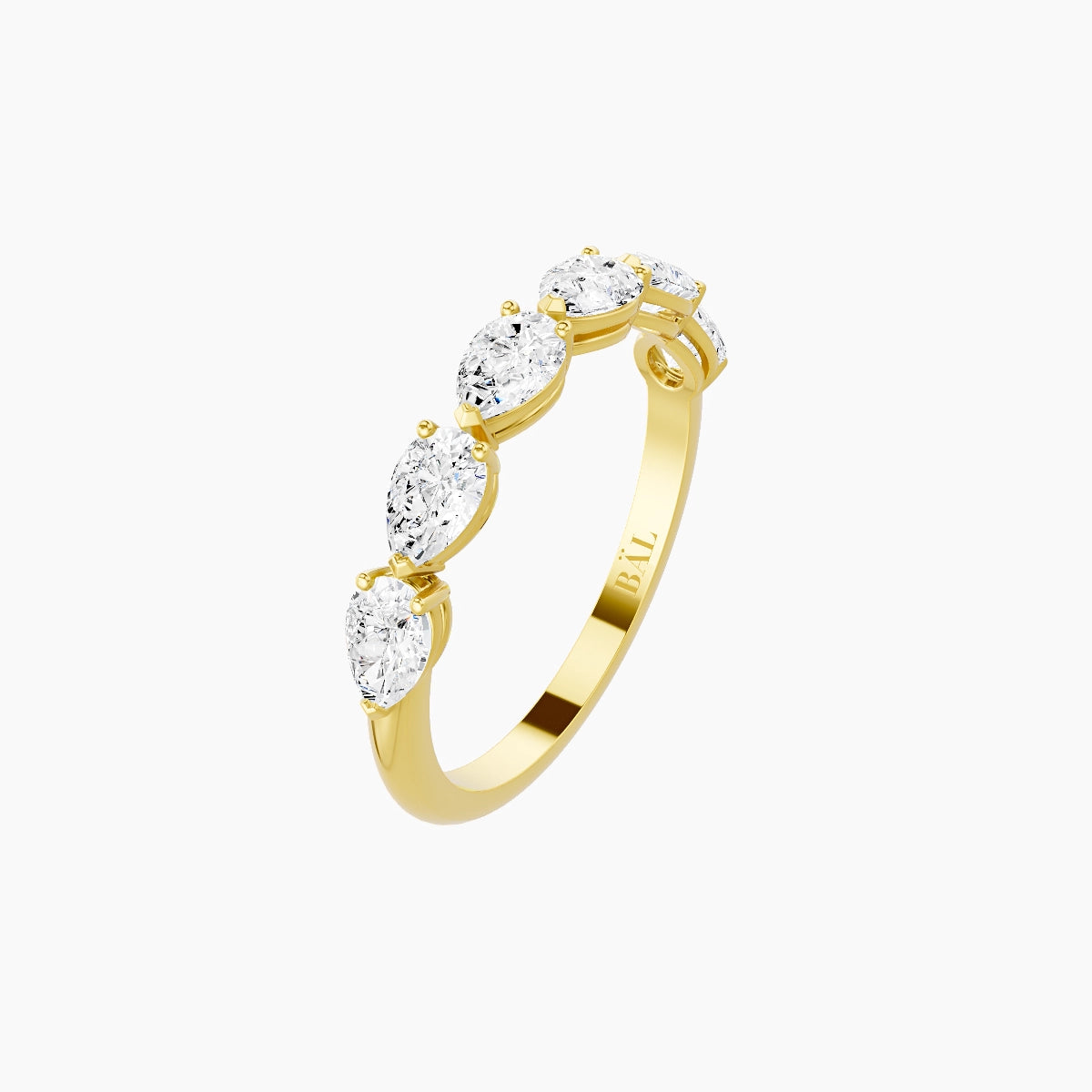East-West Half Eternity Ring | 18k Yellow Gold 4.65 x 3 mm Pear White Lab Diamond