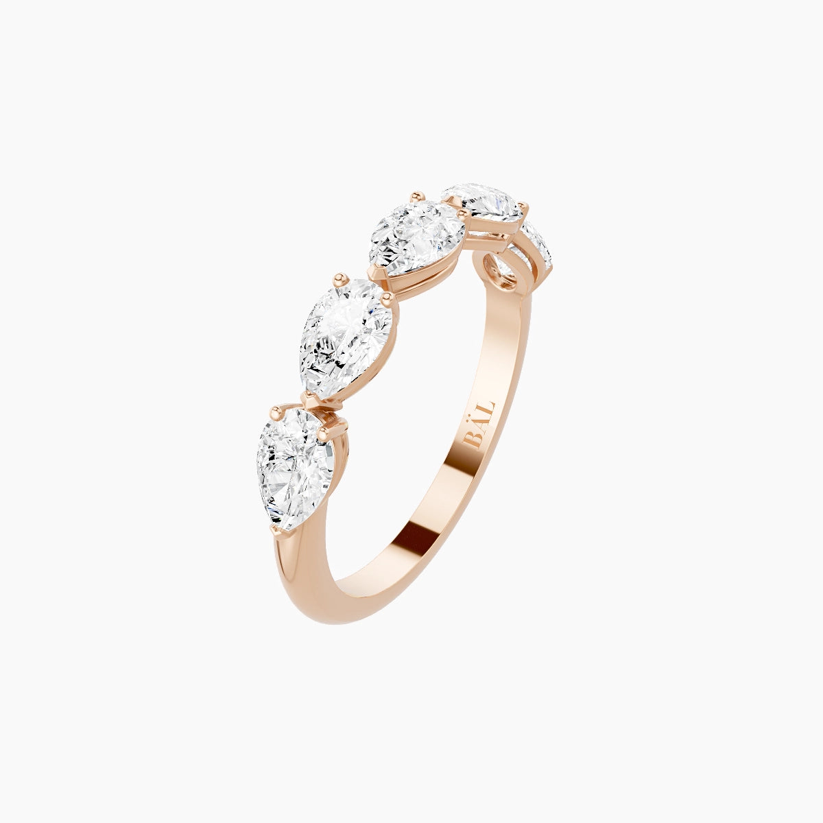 East-West Half Eternity Ring | 18k Rose Gold 5.5 x 3.5 mm Pear White Lab Diamond