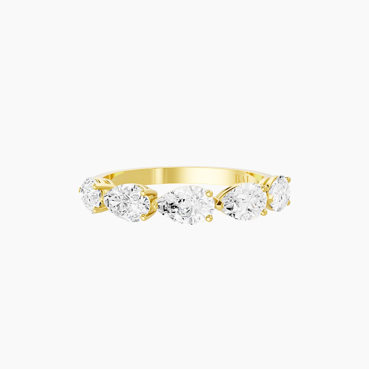 East-West Half Eternity Ring | 18k Yellow Gold 5.5 x 3.5 mm Pear White Lab Diamond