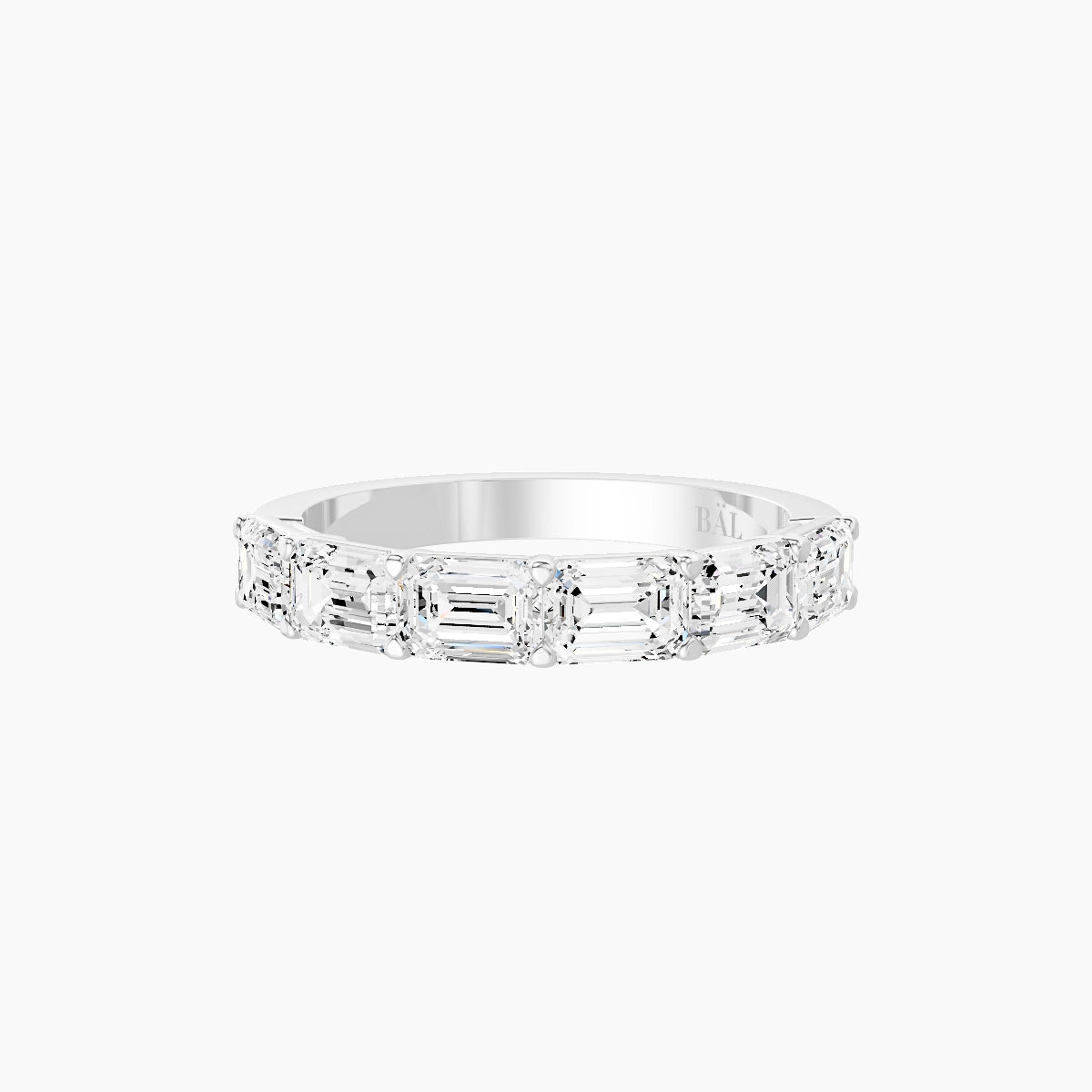 East-West Half Eternity Ring | 18k White Gold 4.5 x 3.2 mm Emerald White Lab Diamond with Shared Prongs