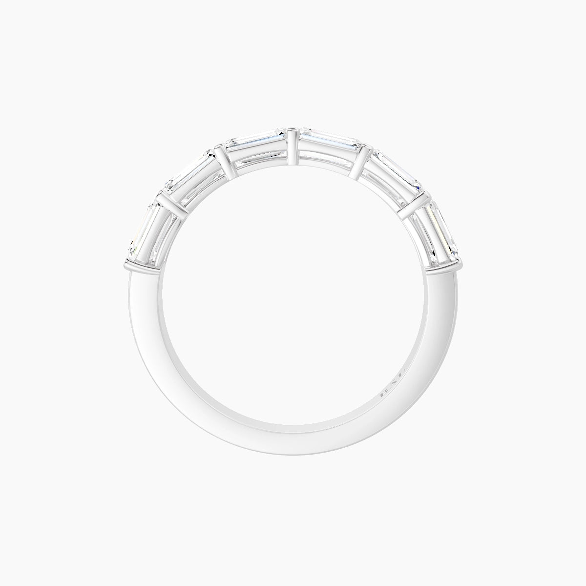 East-West Half Eternity Ring | 18k White Gold 4.5 x 3.2 mm Emerald White Lab Diamond with Shared Prongs