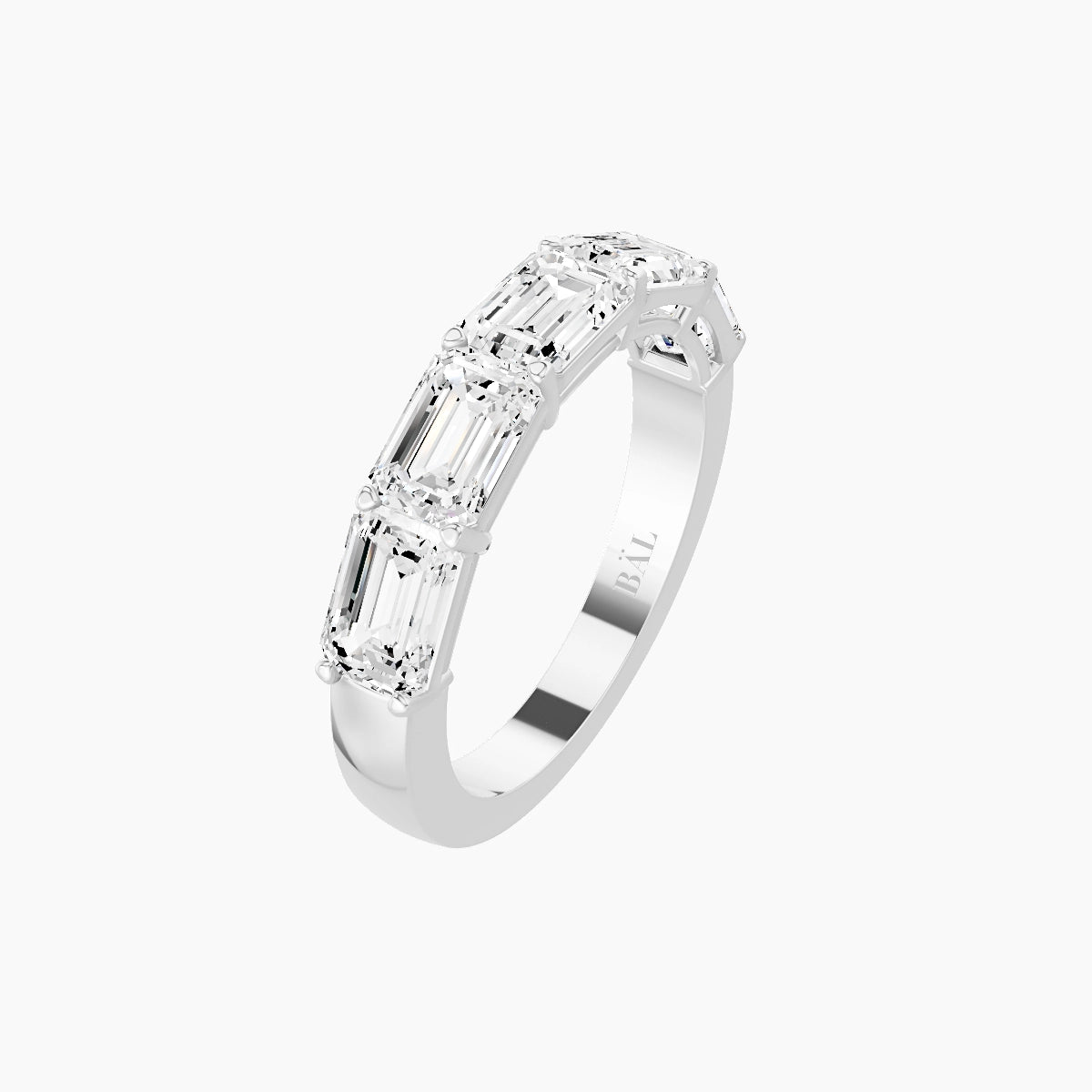 East-West Half Eternity Ring | 18k White Gold 5.3 x 3.8 mm Emerald White Lab Diamond with Shared Prongs