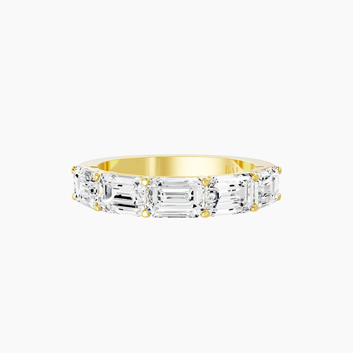 East-West Half Eternity Ring | 18k Yellow Gold 5.3 x 3.8 mm Emerald White Lab Diamond with Shared Prongs