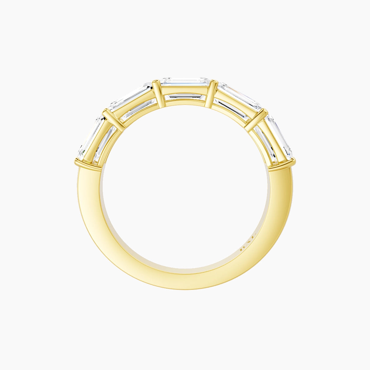 East-West Half Eternity Ring | 18k Yellow Gold 5.3 x 3.8 mm Emerald White Lab Diamond with Shared Prongs