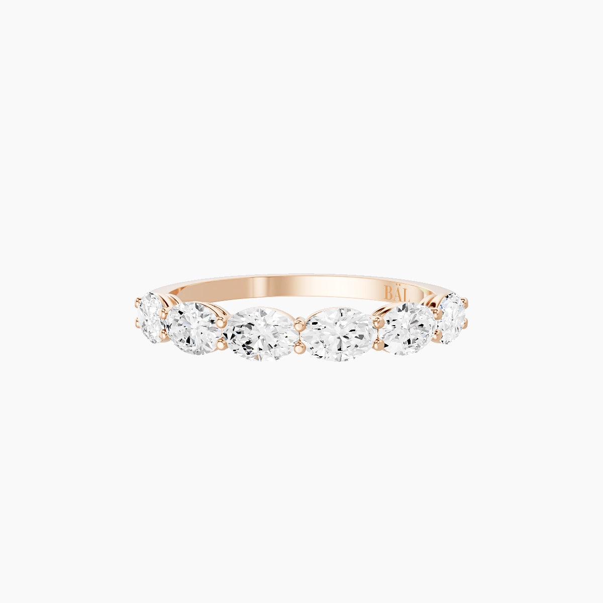 East-West Half Eternity Ring | 18k Rose Gold 4.2 x 3 mm Oval White Lab Diamond with Shared Prongs