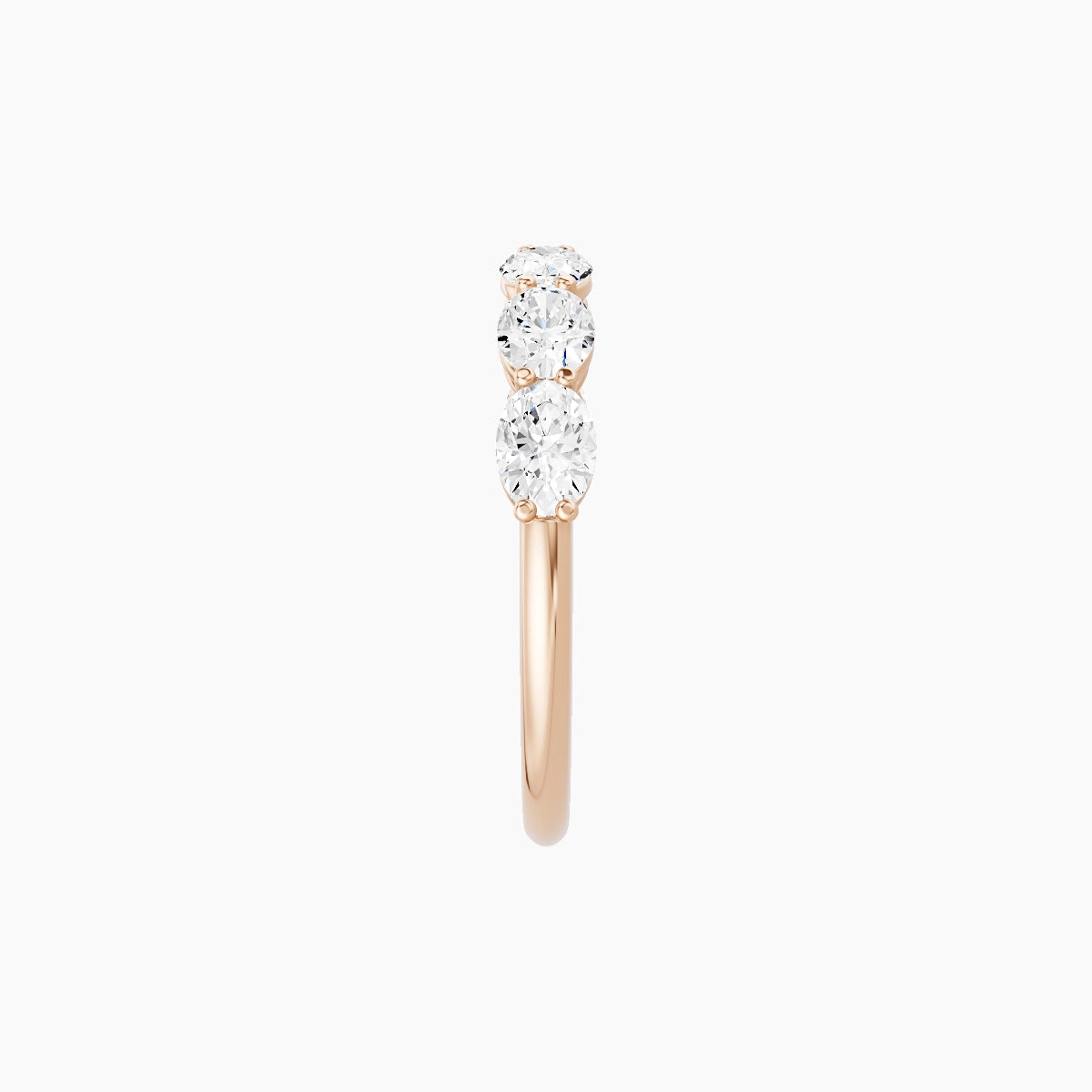 East-West Half Eternity Ring | 18k Rose Gold 4.2 x 3 mm Oval White Lab Diamond with Shared Prongs