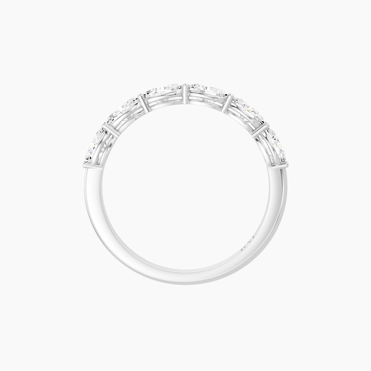 East-West Half Eternity Ring | 18k White Gold 4.2 x 3 mm Oval White Lab Diamond with Shared Prongs