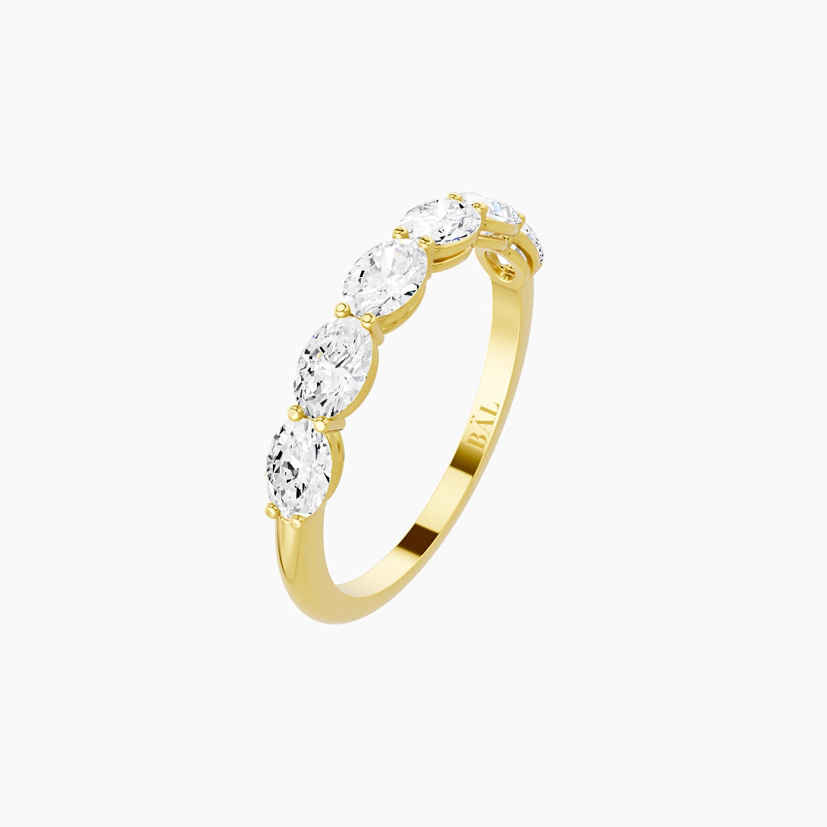 East-West Half Eternity Ring | 18k Yellow Gold 4.2 x 3 mm Oval White Lab Diamond with Shared Prongs