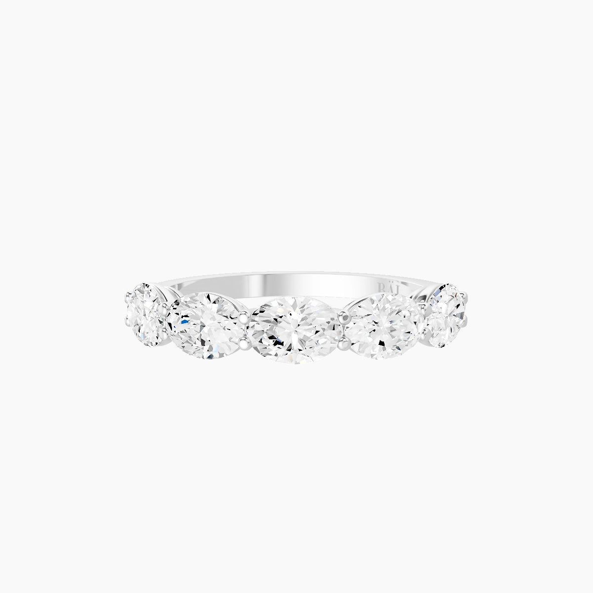 East-West Half Eternity Ring | 18k White Gold 5.4 x 3.8 mm Oval White Lab Diamond with Shared Prongs