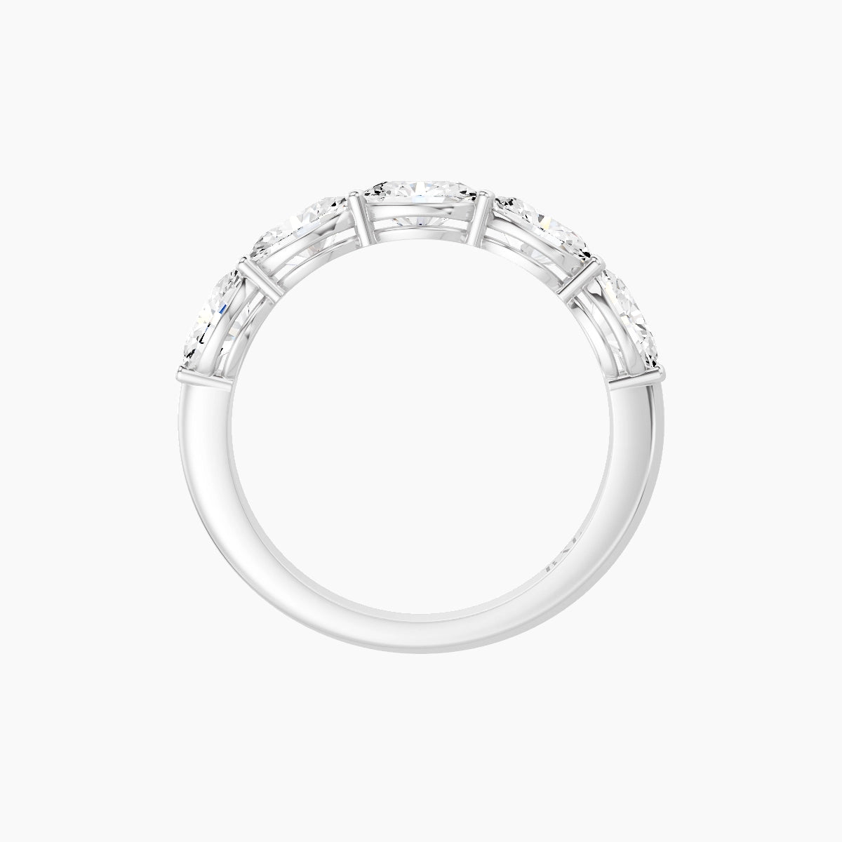 East-West Half Eternity Ring | 18k White Gold 5.4 x 3.8 mm Oval White Lab Diamond with Shared Prongs