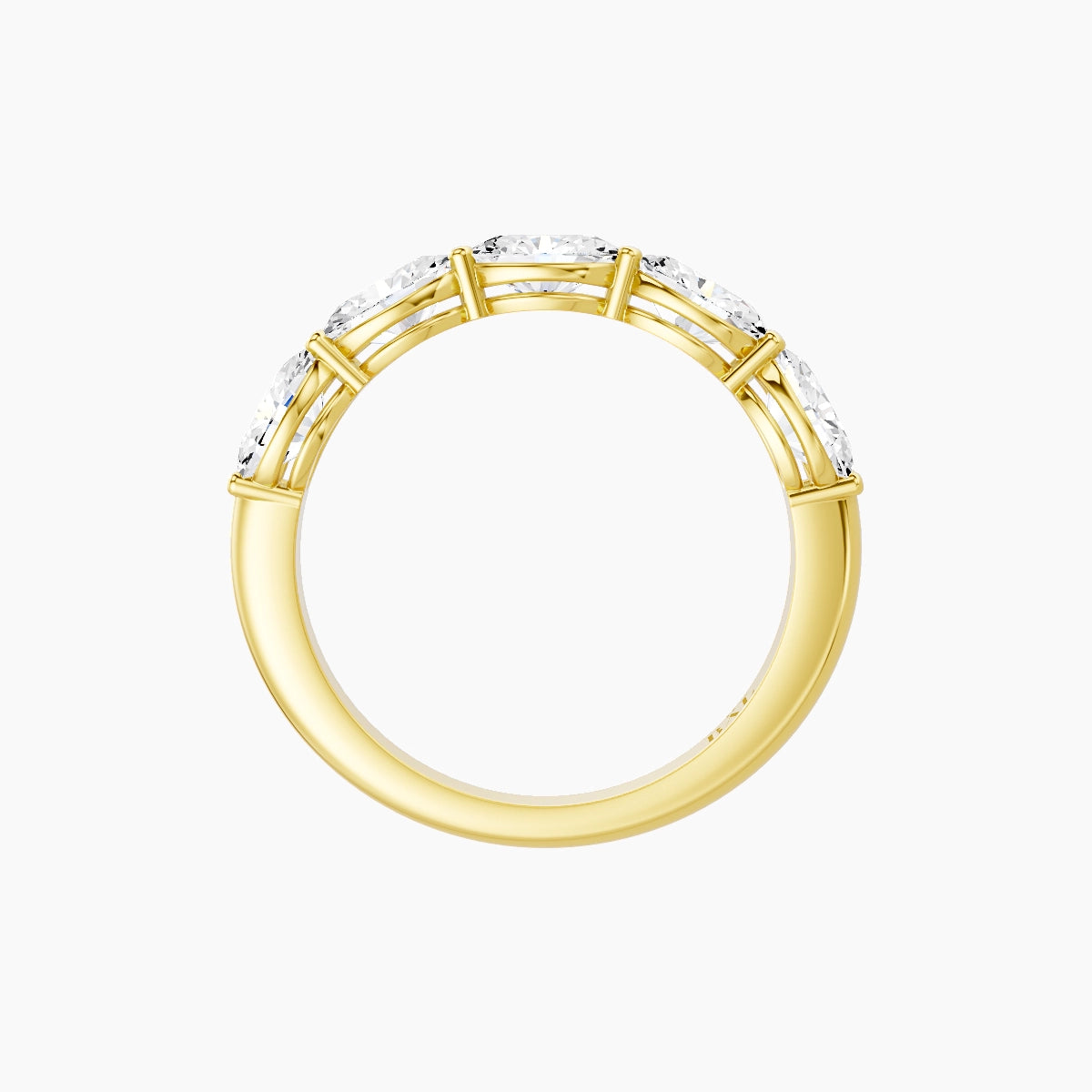 East-West Half Eternity Ring | 18k Yellow Gold 5.4 x 3.8 mm Oval White Lab Diamond with Shared Prongs