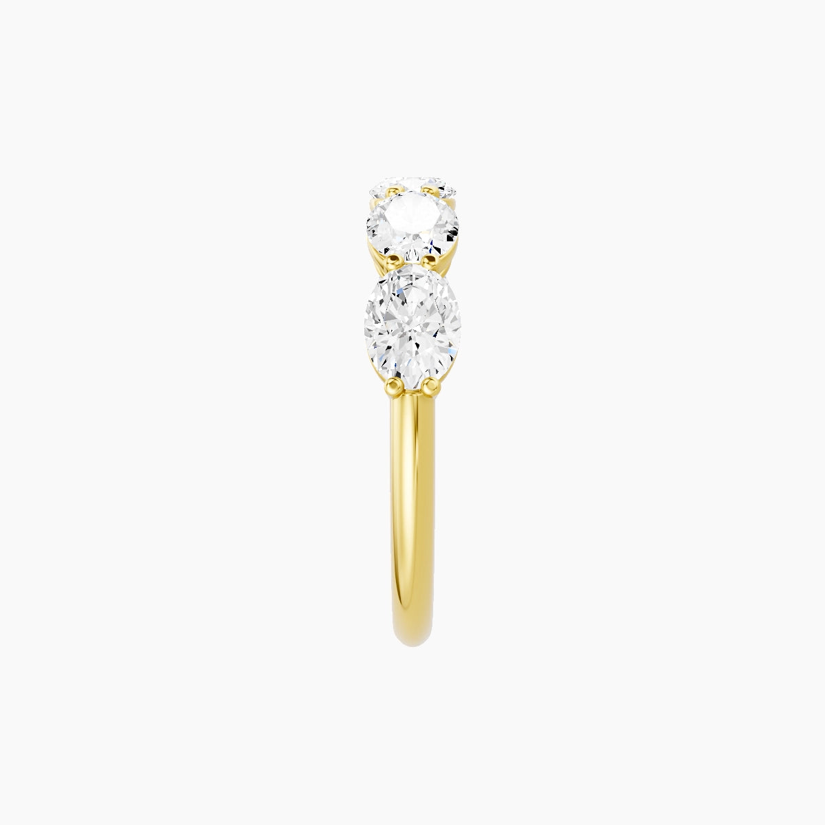 East-West Half Eternity Ring | 18k Yellow Gold 5.4 x 3.8 mm Oval White Lab Diamond with Shared Prongs