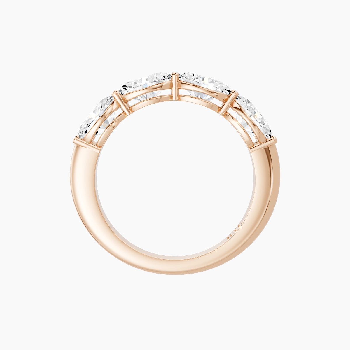 East-West Half Eternity Ring | 18k Rose Gold 6.3 x 4.5 mm Oval White Lab Diamond with Shared Prongs