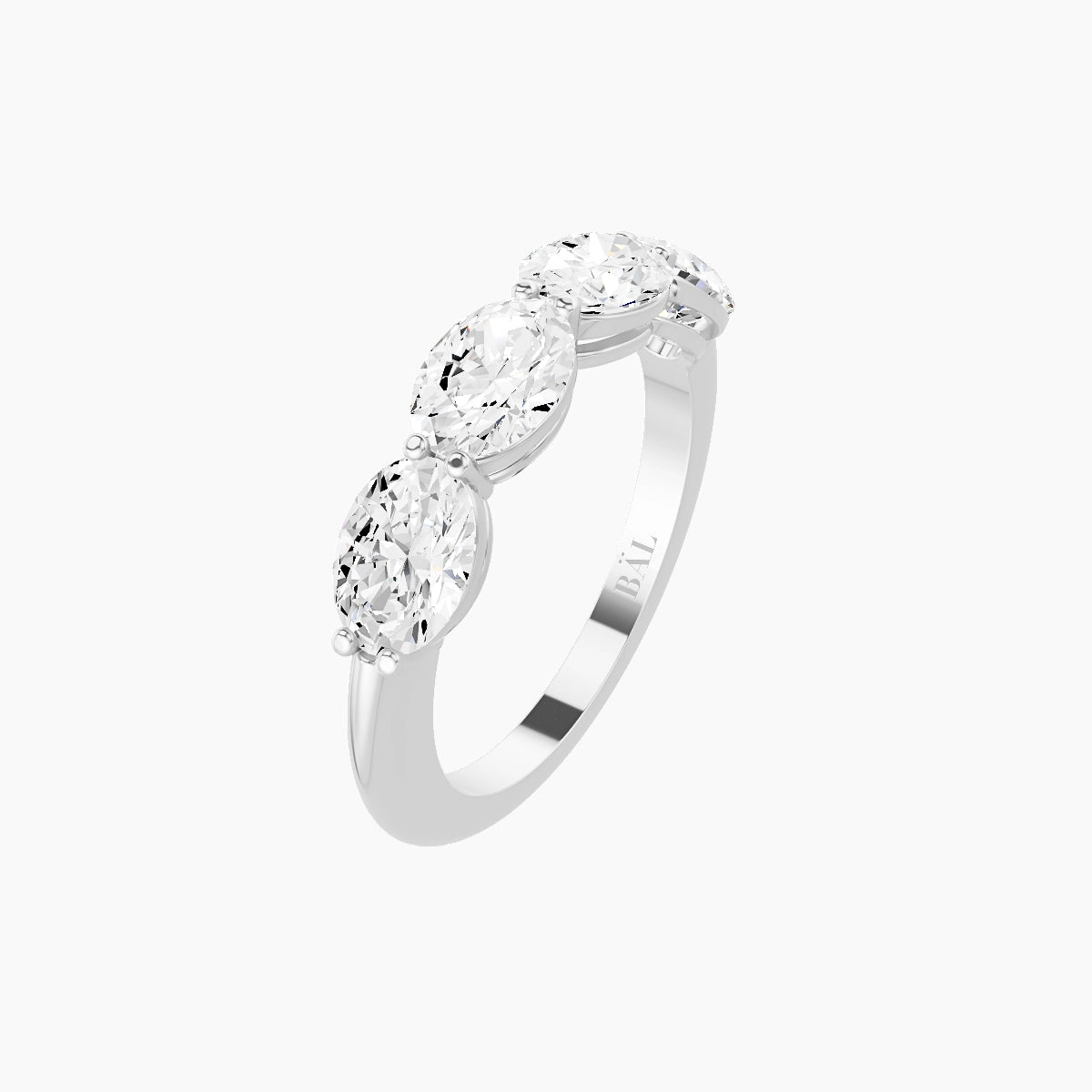 East-West Half Eternity Ring | 18k White Gold 6.3 x 4.5 mm Oval White Lab Diamond with Shared Prongs