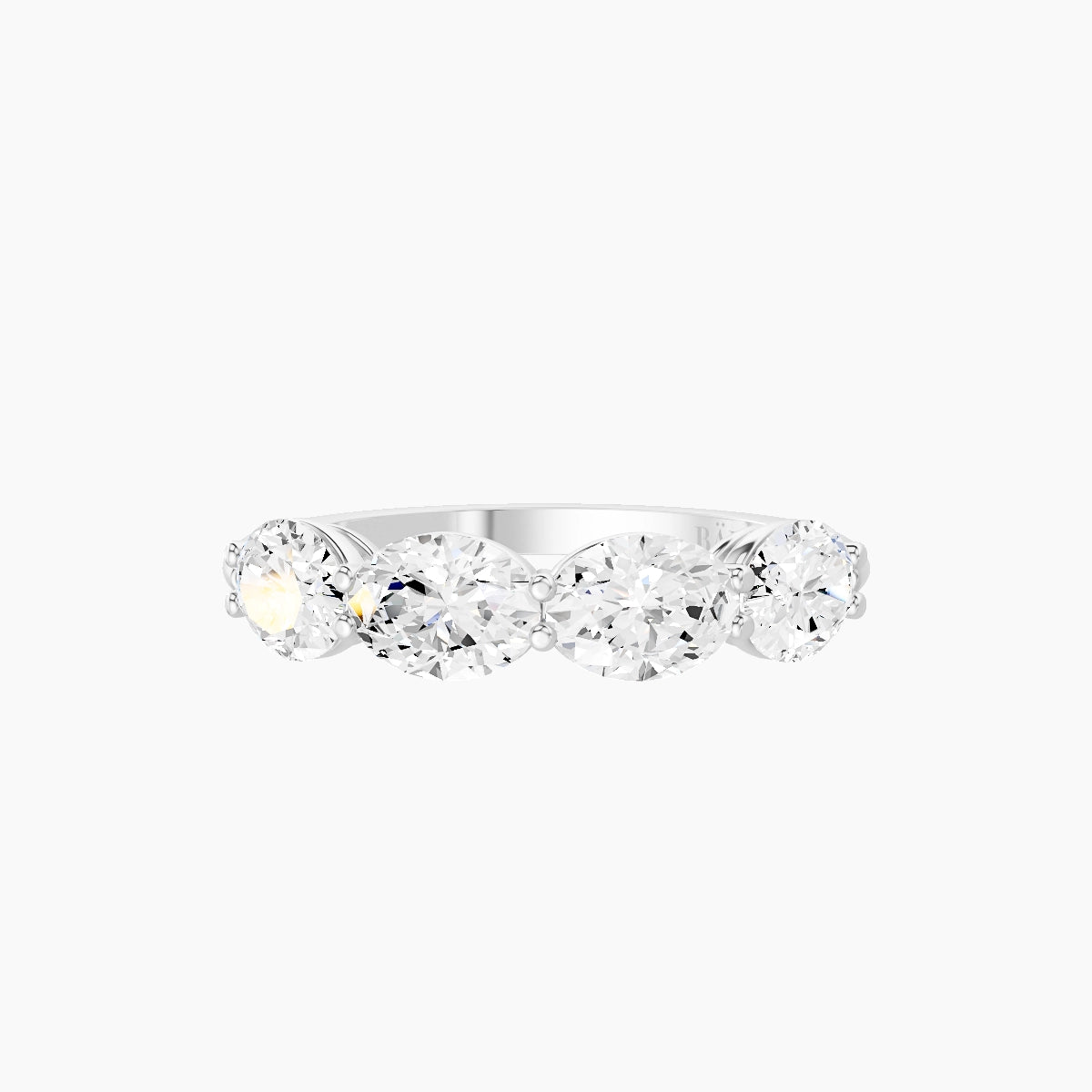 East-West Half Eternity Ring | 18k White Gold 6.3 x 4.5 mm Oval White Lab Diamond with Shared Prongs