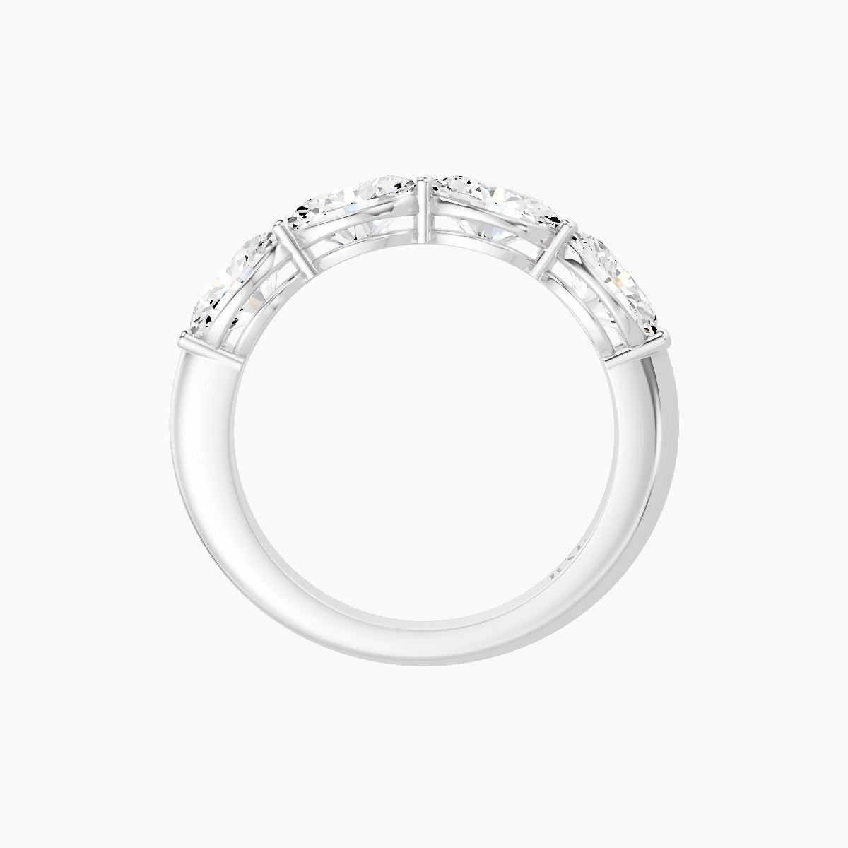 East-West Half Eternity Ring | 18k White Gold 6.3 x 4.5 mm Oval White Lab Diamond with Shared Prongs