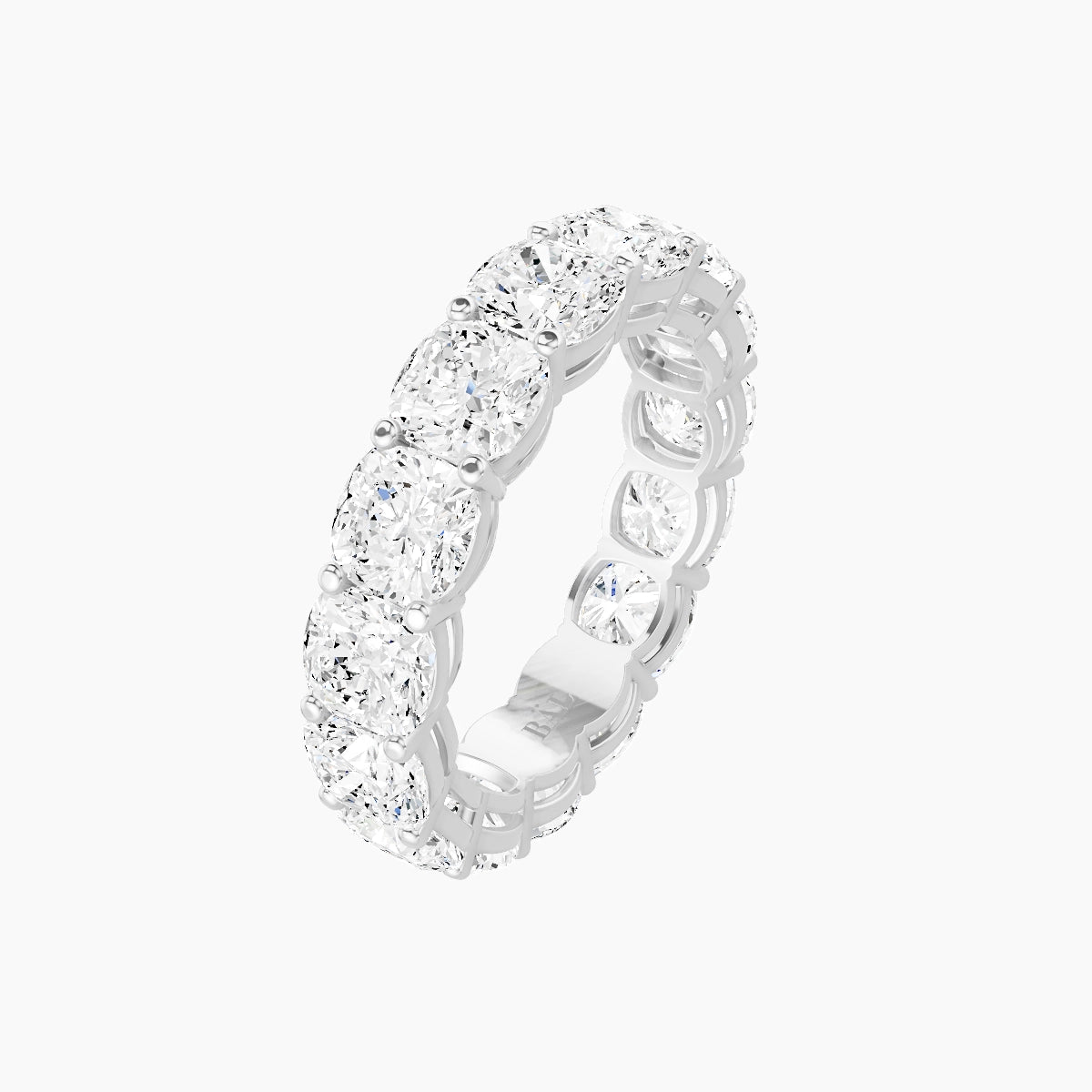 Eternity Ring | 18k White Gold 4.5 x 4.5 mm Square Cushion White Lab Diamond with Shared Prongs