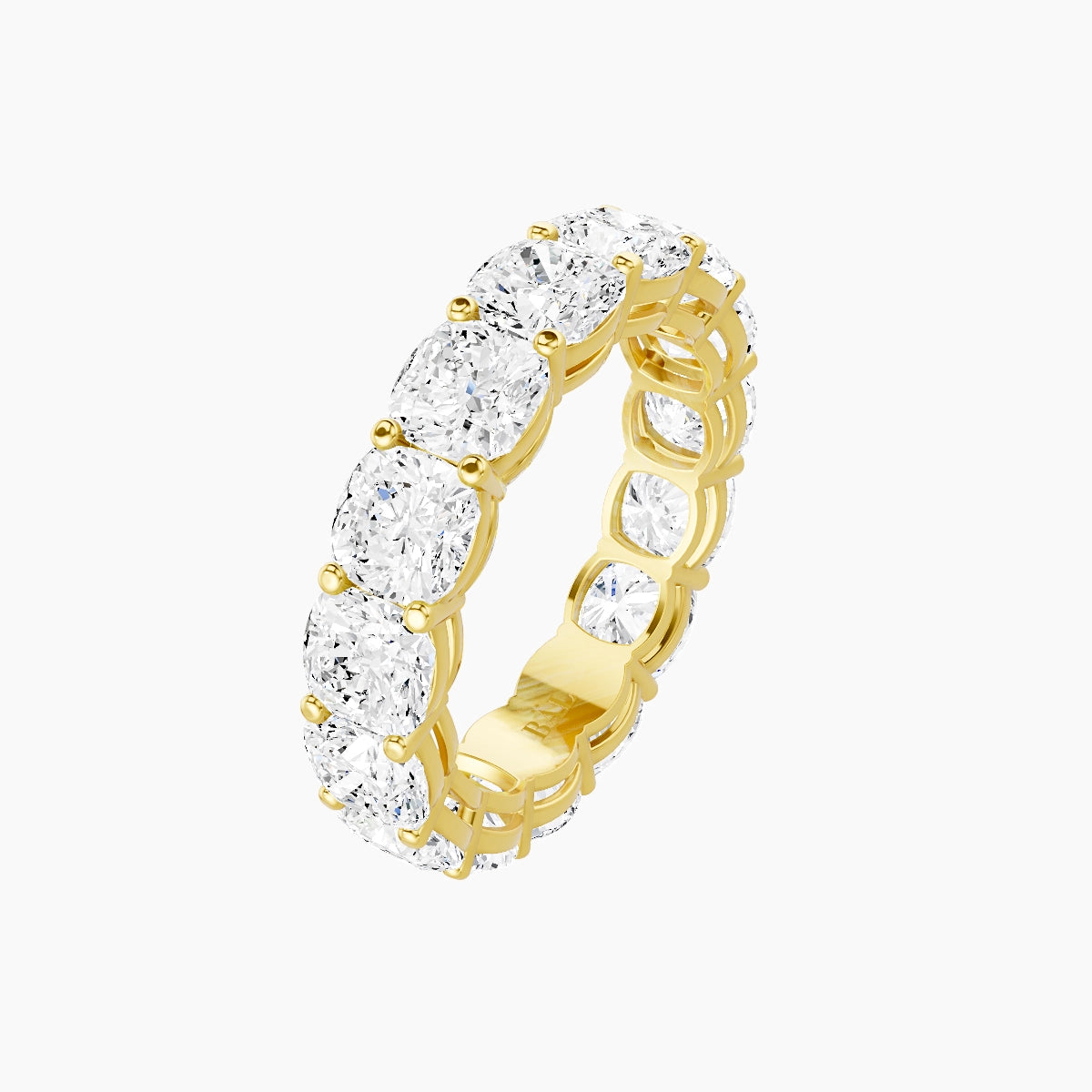Eternity Ring | 18k Yellow Gold 4.5 x 4.5 mm Square Cushion White Lab Diamond with Shared Prongs
