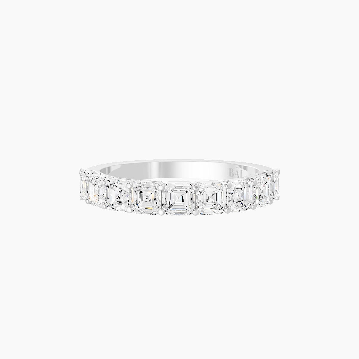 Half Eternity Ring | 18k White Gold 3 x 3 mm Asscher White Lab Diamond with Shared Prongs