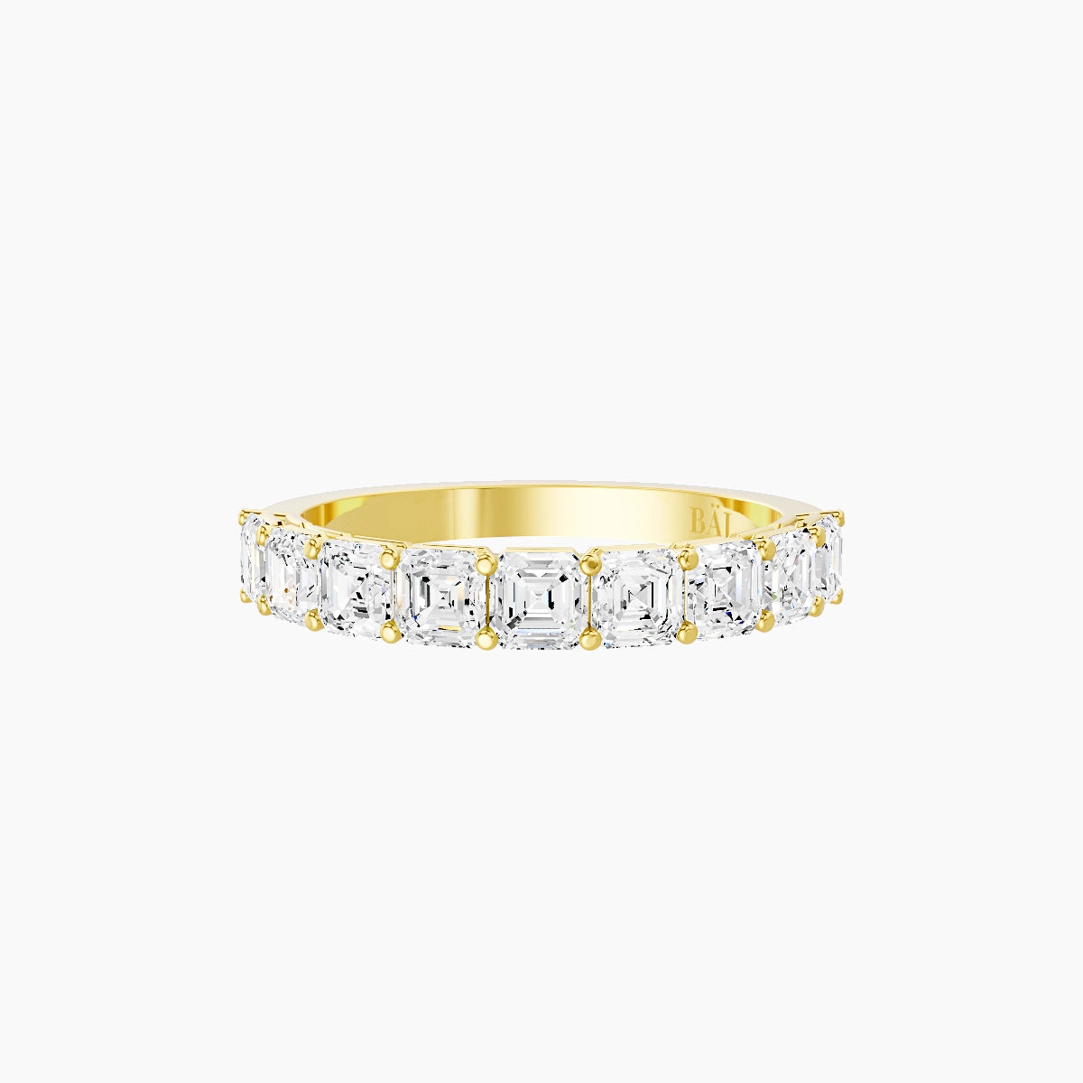 Half Eternity Ring | 18k Yellow Gold 3 x 3 mm Asscher White Lab Diamond with Shared Prongs