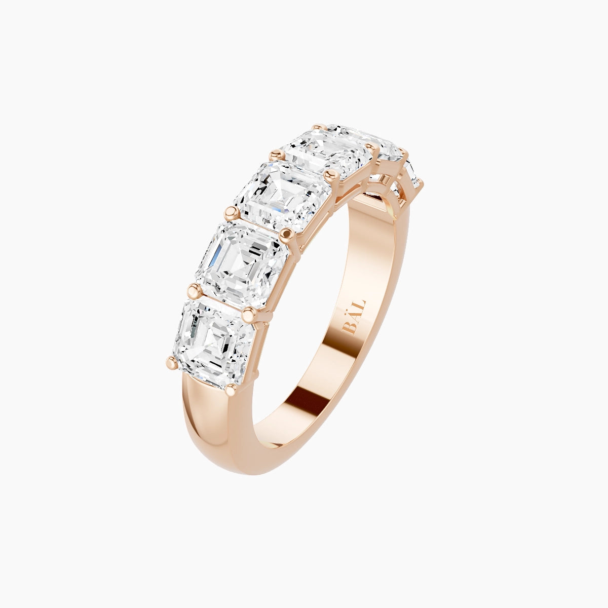 Half Eternity Ring | 18k Rose Gold 4.45 x 4.45 mm Asscher White Lab Diamond with Shared Prongs
