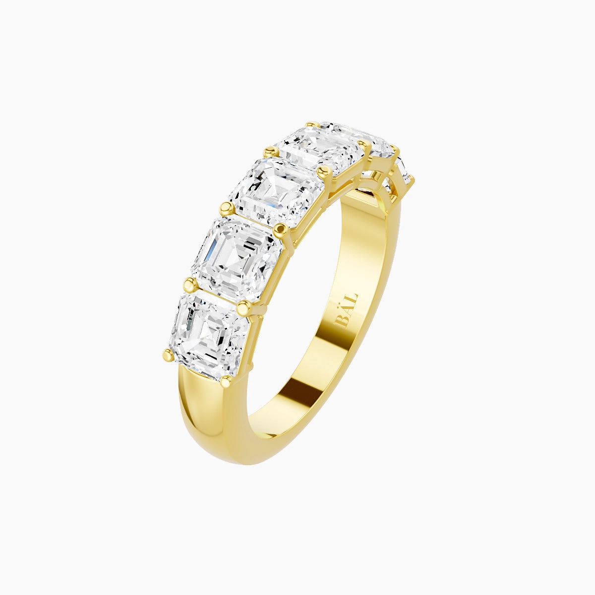 Half Eternity Ring | 18k Yellow Gold 4.45 x 4.45 mm Asscher White Lab Diamond with Shared Prongs