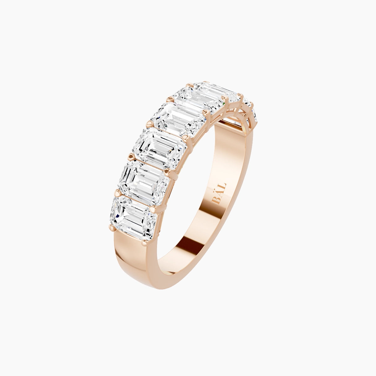Half Eternity with Shared Prongs Ring | 18k Rose Gold 4.5 x 3.2 mm Emerald White Lab Diamond