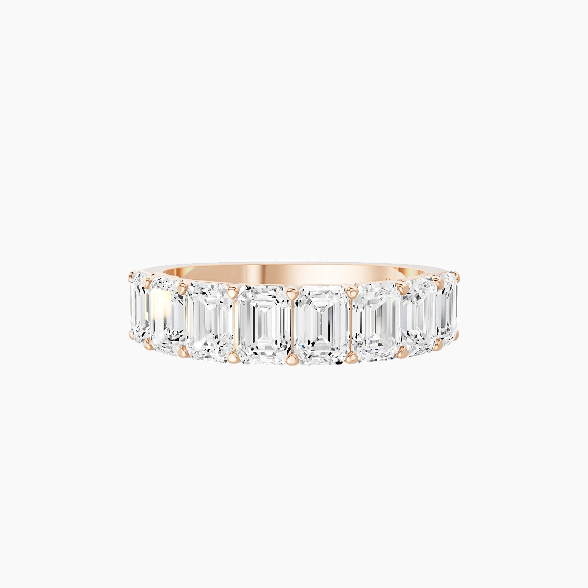 Half Eternity with Shared Prongs Ring | 18k Rose Gold 4.5 x 3.2 mm Emerald White Lab Diamond