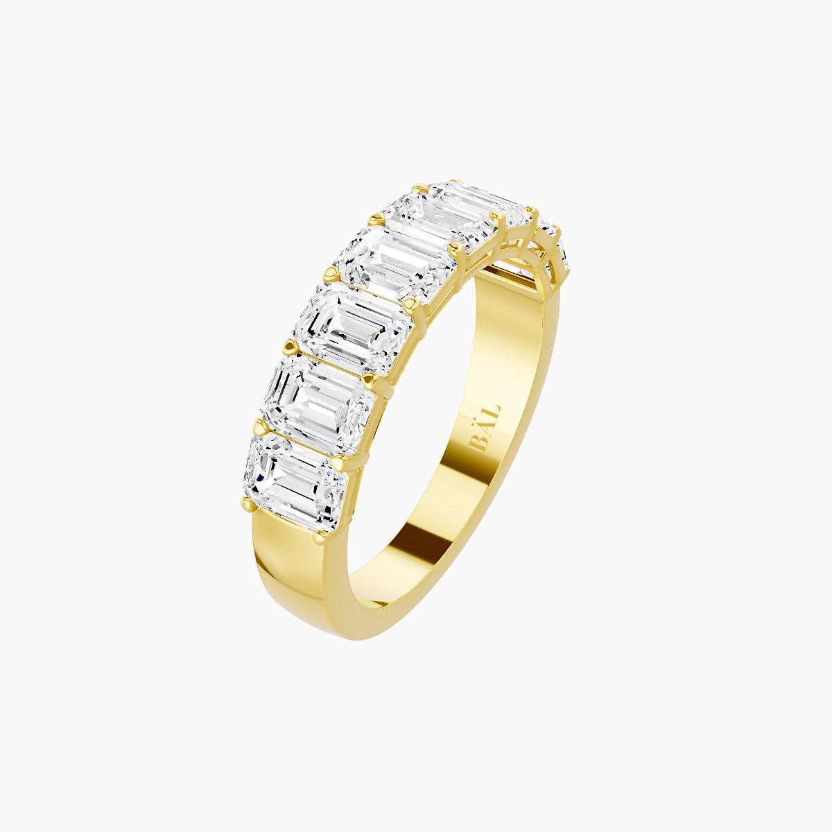 Half Eternity with Shared Prongs Ring | 18k Yellow Gold 4.5 x 3.2 mm Emerald White Lab Diamond
