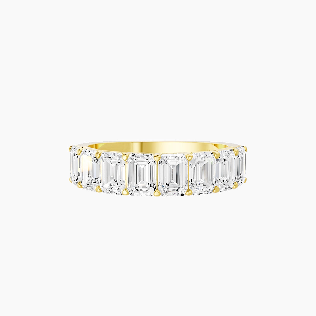 Half Eternity with Shared Prongs Ring | 18k Yellow Gold 4.5 x 3.2 mm Emerald White Lab Diamond