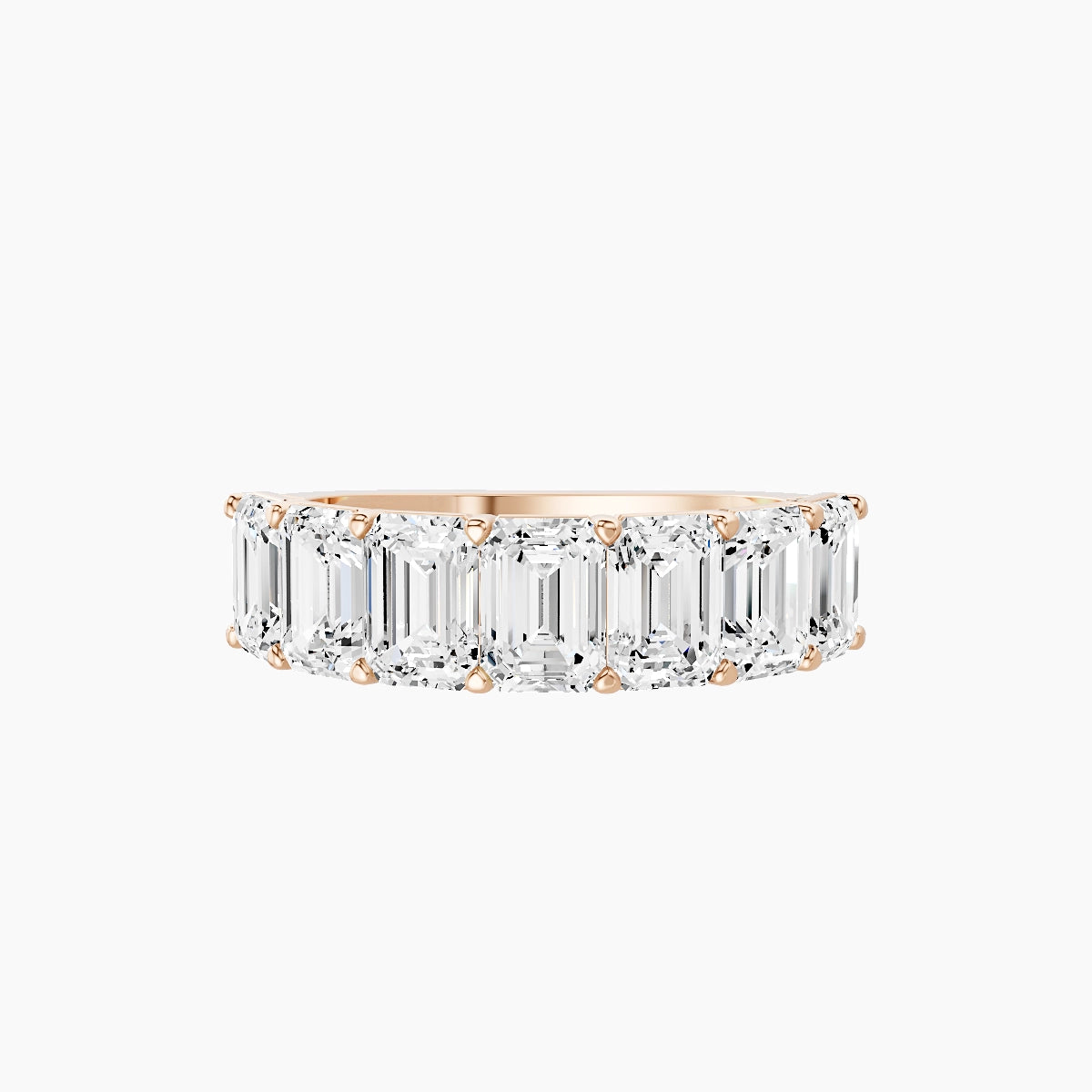 Half Eternity with Shared Prongs Ring | 18k Rose Gold 5.3 x 3.8 mm Emerald White Lab Diamond