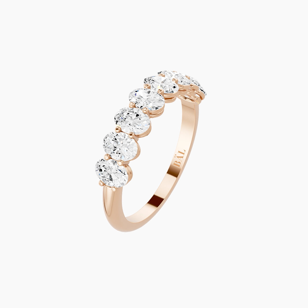 Half Eternity with Shared Prongs Ring | 18k Rose Gold 4.2 x 3 mm Oval White Lab Diamond