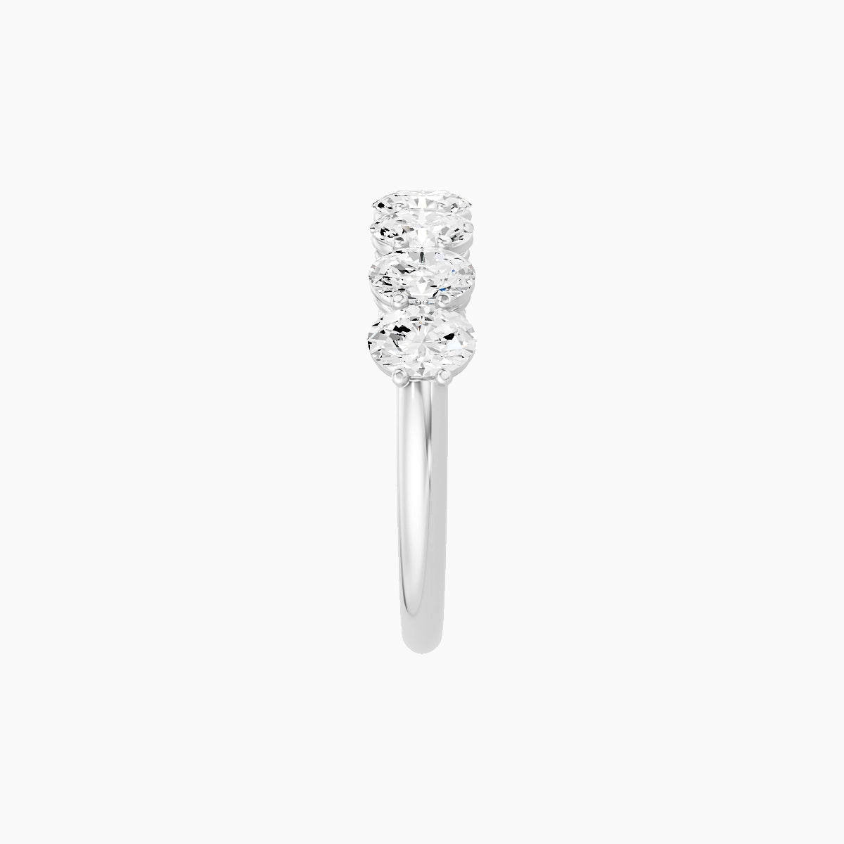 Half Eternity with Shared Prongs Ring | 18k White Gold 4.2 x 3 mm Oval White Lab Diamond
