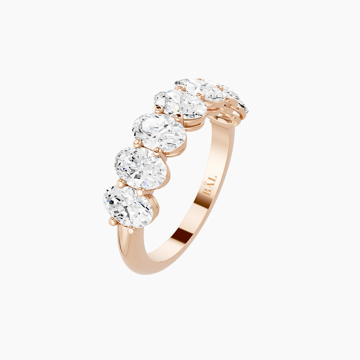Half Eternity with Shared Prongs Ring | 18k Rose Gold 5.4 x 3.8 mm Oval White Lab Diamond