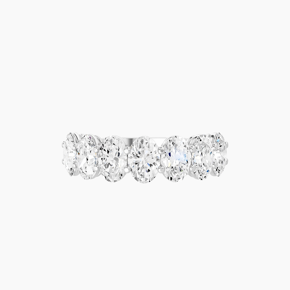 Half Eternity with Shared Prongs Ring | 18k White Gold 5.4 x 3.8 mm Oval White Lab Diamond