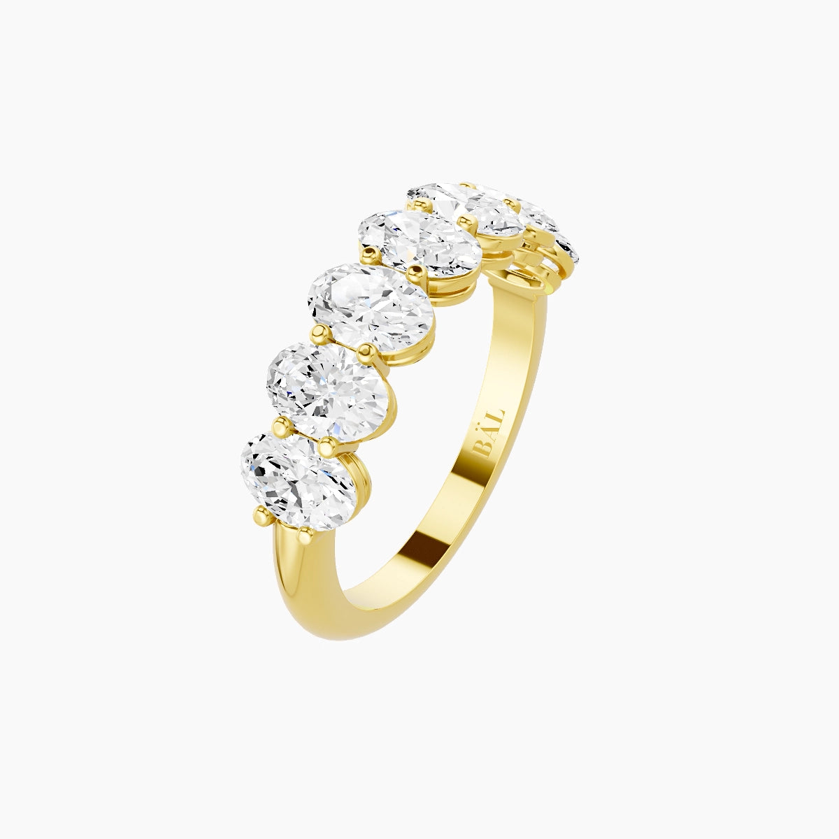 Half Eternity with Shared Prongs Ring | 18k Yellow Gold 5.4 x 3.8 mm Oval White Lab Diamond