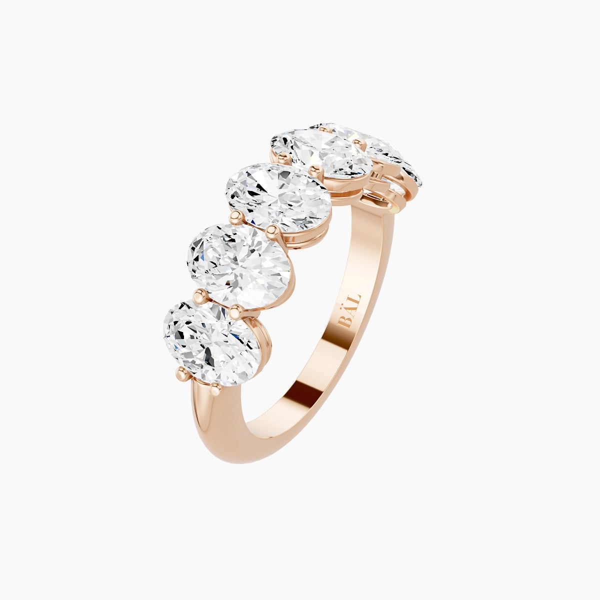 Half Eternity with Shared Prongs Ring | 18k Rose Gold 6.3 x 4.5 mm Oval White Lab Diamond