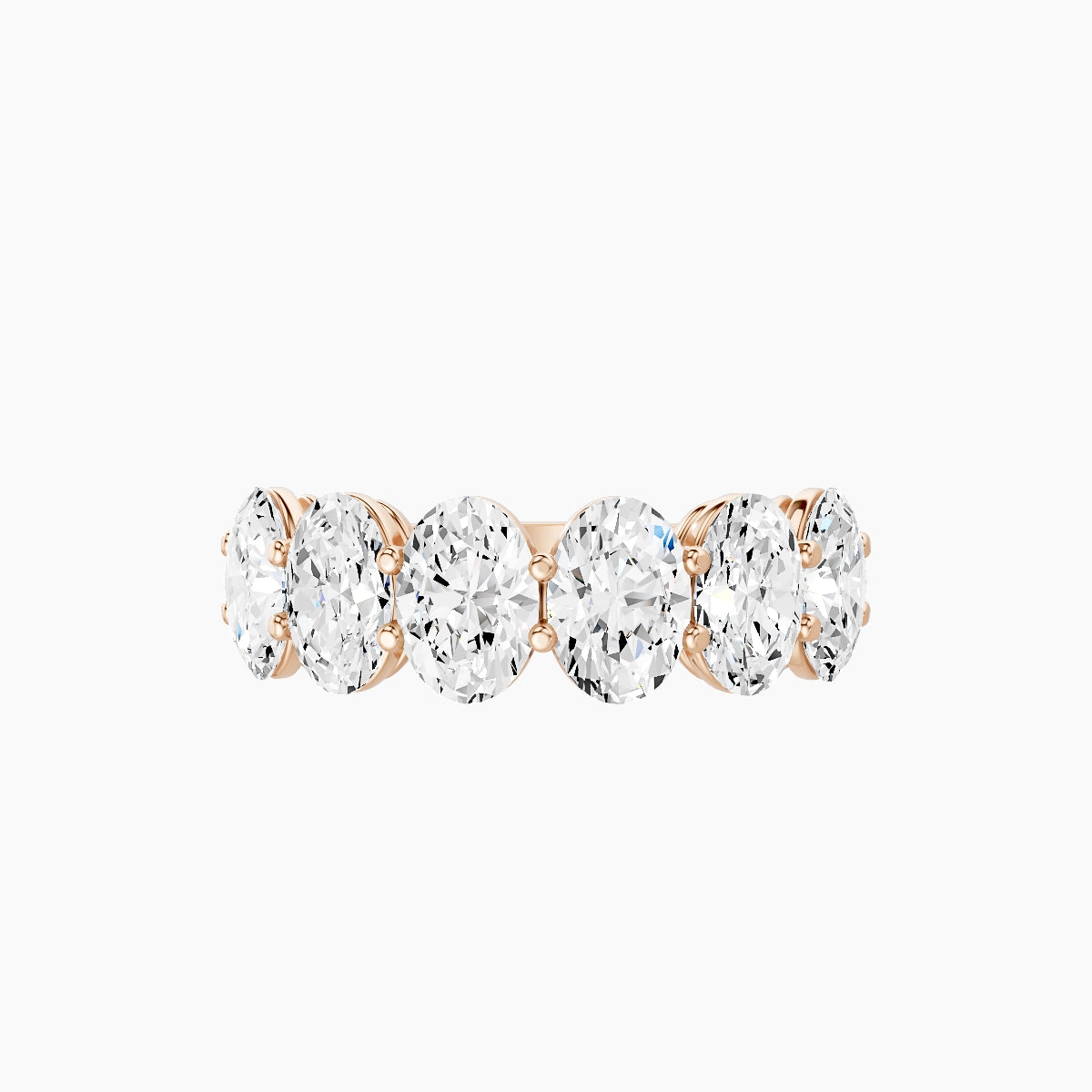 Half Eternity with Shared Prongs Ring | 18k Rose Gold 6.3 x 4.5 mm Oval White Lab Diamond
