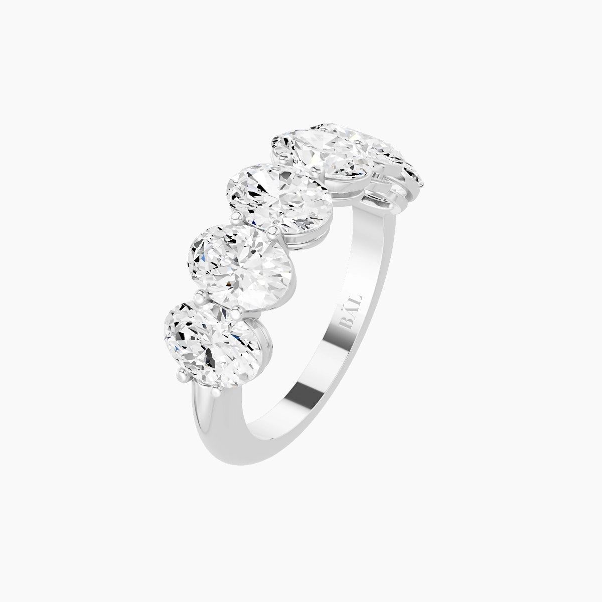 Half Eternity with Shared Prongs Ring | 18k White Gold 6.3 x 4.5 mm Oval White Lab Diamond